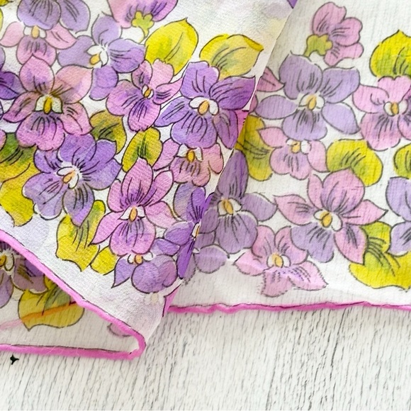 Vintage BURMEL Silk Purple Violet Floral Print Scarf Multifunctional 12” X 46” - Picture 5 of 5